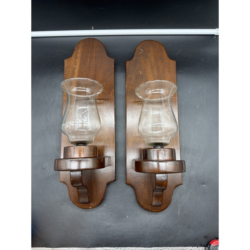 VTG Handmade Wooden Wall Sconces Candle Holders Votives 16" Tall Brown Set of 2